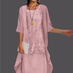 Mother of the bride rose dress with sheer shawl